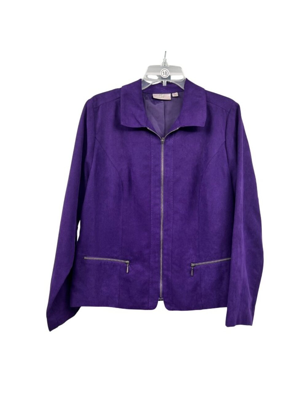 Studio Works Womens Faux Suede Blazer Jacket Zip Up Purple Size 12 Pockets